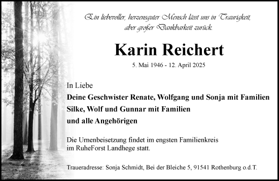 Traueranzeige von Karin Reichert von Rothenburg