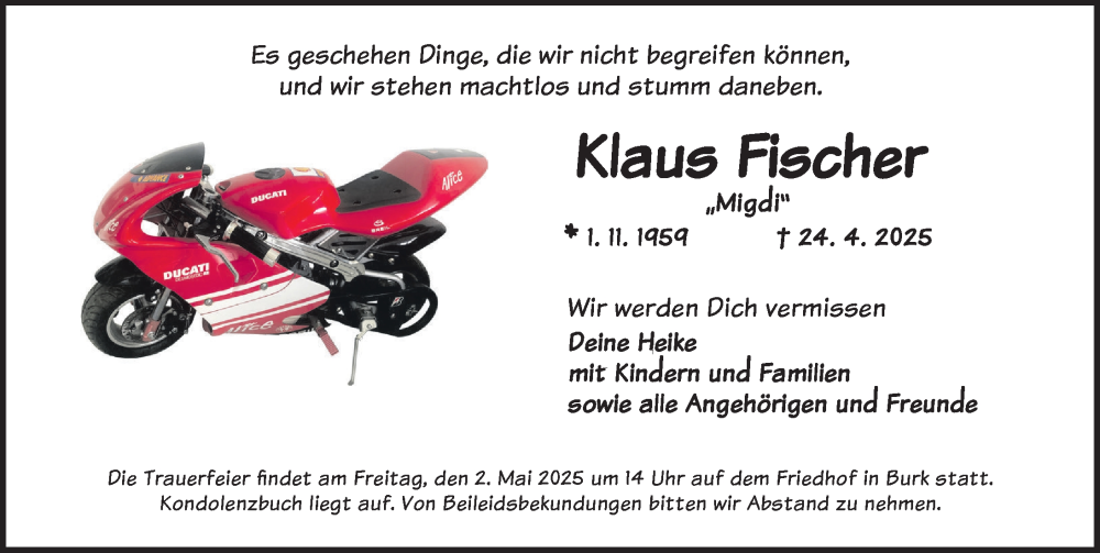 Traueranzeige für Klaus Fischer vom 30.04.2025 aus Dinkelsbühl/ Feuchtwangen