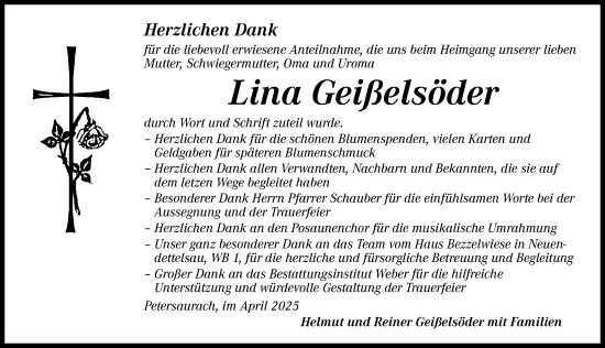 Traueranzeige von Lina Geißelsöder von Ansbach