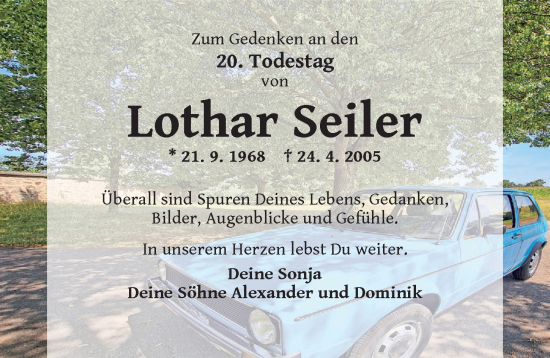 Traueranzeige von Lothar Seiler von GE