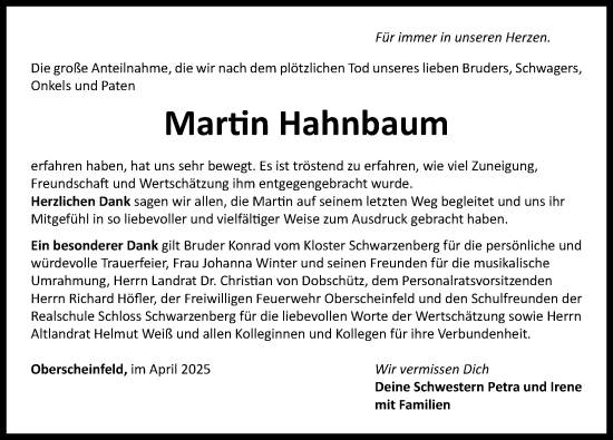 Traueranzeige von Martin Hahnbaum von Neustadt/ Scheinfeld/ Uffenheim