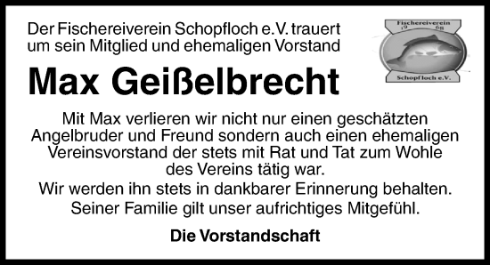 Traueranzeige von Max Geißelbrecht von Dinkelsbühl/ Feuchtwangen