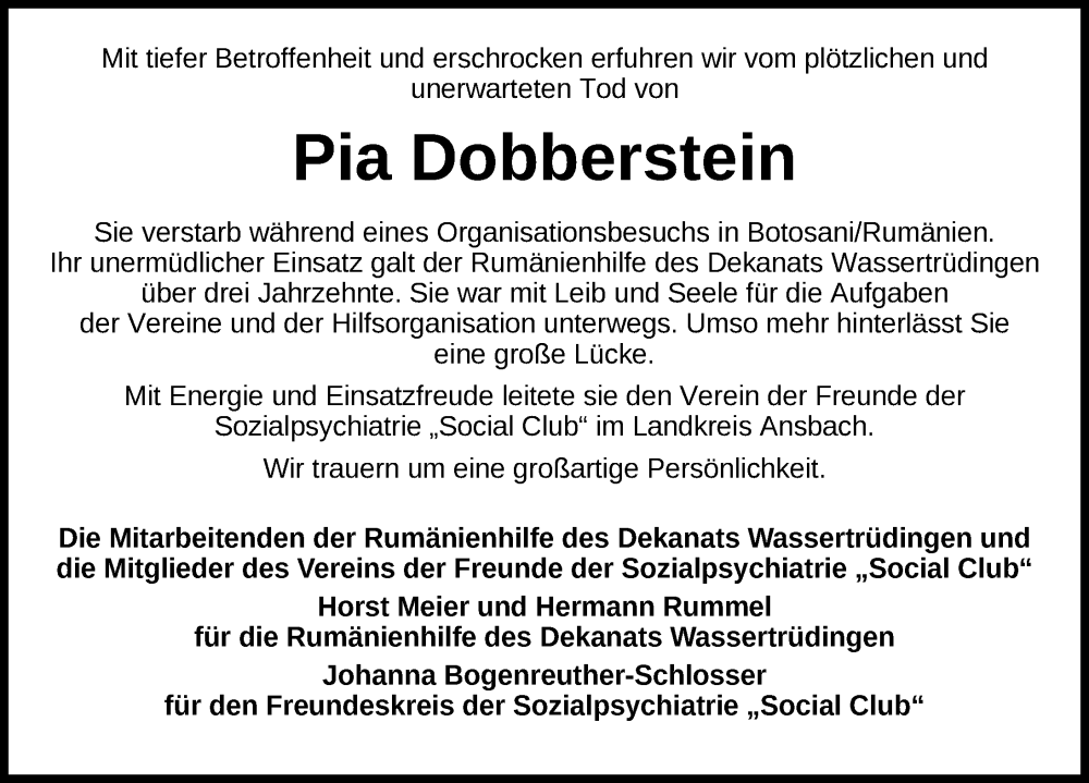  Traueranzeige für Pia Dobberstein vom 22.04.2025 aus Ansbach