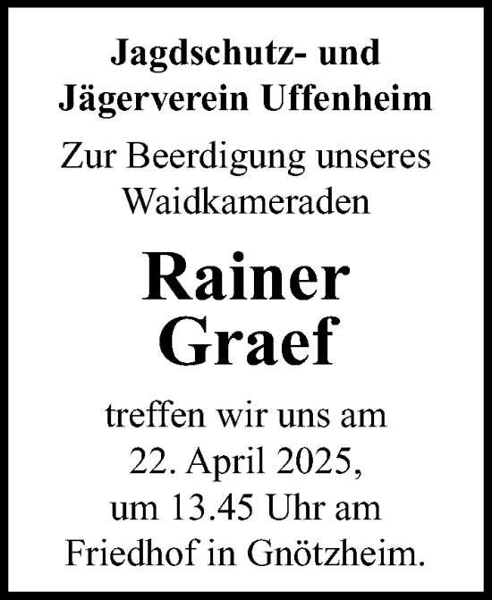 Traueranzeige von Rainer Graef von Neustadt/ Scheinfeld/ Uffenheim
