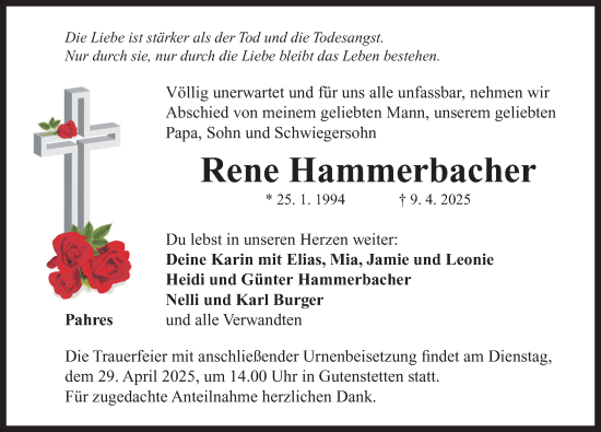Traueranzeige von Rene Hammerbacher von Neustadt/ Scheinfeld/ Uffenheim
