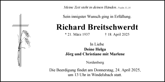 Traueranzeige von Richard Breitschwerdt von Rothenburg