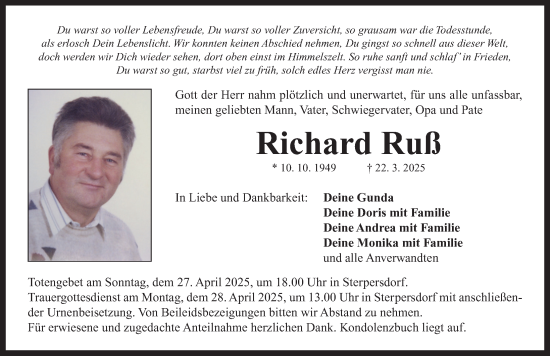 Traueranzeige von Richard Ruß von Neustadt/ Scheinfeld/ Uffenheim