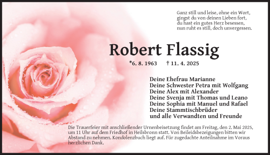 Traueranzeige von Robert Flassig von Ansbach