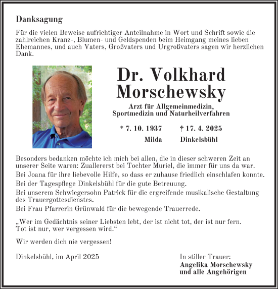 Traueranzeige von Volkhard Morschewsky von Dinkelsbühl/ Feuchtwangen