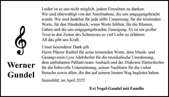 Traueranzeige von Werner Gundel von Rothenburg