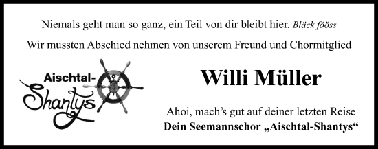 Traueranzeige von Willi Müller von Neustadt/ Scheinfeld/ Uffenheim