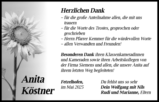 Traueranzeige von Anita Köstner von Neustadt/ Scheinfeld/ Uffenheim