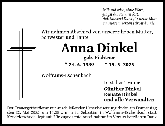 Traueranzeige von Anna Dinkel von Ansbach