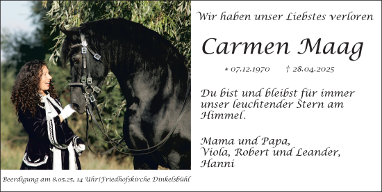 Traueranzeige von Carmen Maag von Dinkelsbühl/ Feuchtwangen