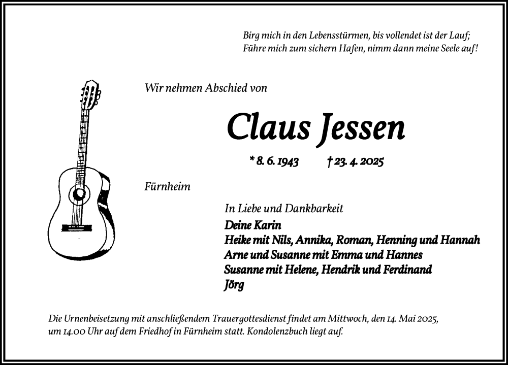  Traueranzeige für Claus Jessen vom 10.05.2025 aus Dinkelsbühl/ Feuchtwangen