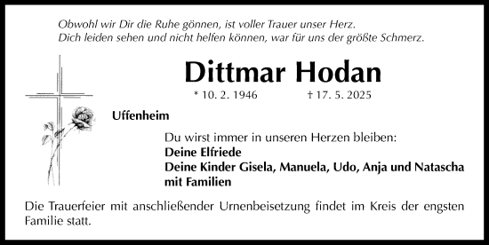 Traueranzeige von Dittmar Hodan von Neustadt/ Scheinfeld/ Uffenheim