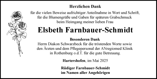 Traueranzeige von Elsbeth Farnbauer-Schmidt von Rothenburg