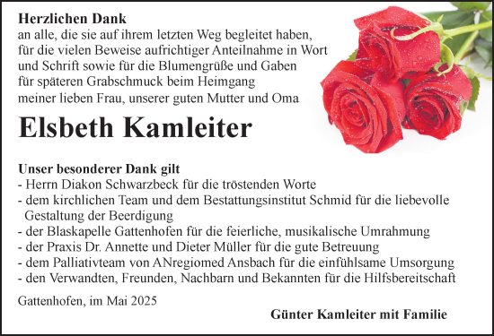 Traueranzeige von Elsbeth Kamleiter von Rothenburg