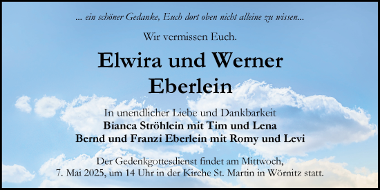 Traueranzeige von Elwira und Werner Eberlein von Rothenburg