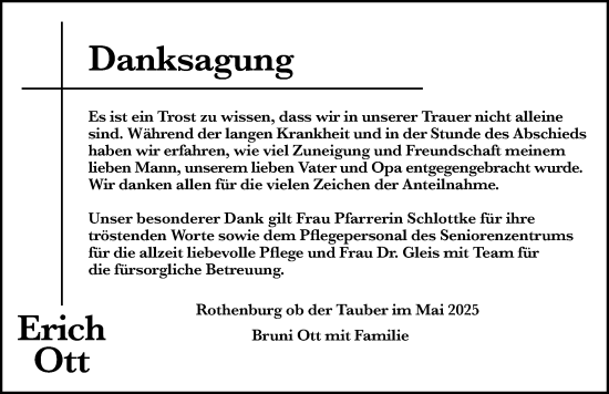 Traueranzeige von Erich Ott von Rothenburg