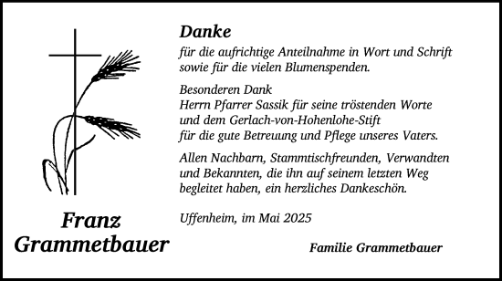 Traueranzeige von Franz Grammetbauer von Neustadt/ Scheinfeld/ Uffenheim