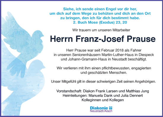 Traueranzeige von Franz-Josef Prause von Neustadt/ Scheinfeld/ Uffenheim