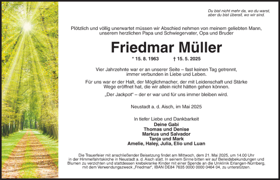 Traueranzeige von Friedmar Müller von Neustadt/ Scheinfeld/ Uffenheim