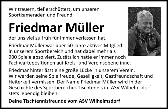 Traueranzeige von Friedmar Müller von Neustadt/ Scheinfeld/ Uffenheim