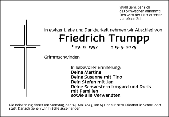 Traueranzeige von Friedrich Trumpp von Dinkelsbühl/ Feuchtwangen