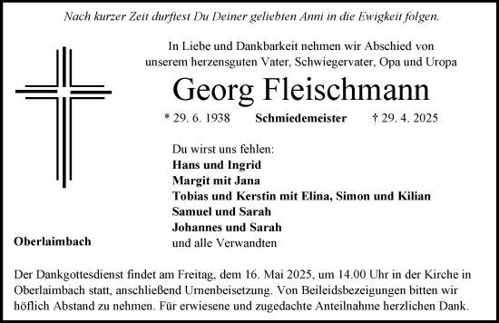 Traueranzeige von Georg Fleischmann von Neustadt/ Scheinfeld/ Uffenheim