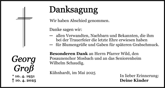 Traueranzeige von Georg Groß von Dinkelsbühl/ Feuchtwangen