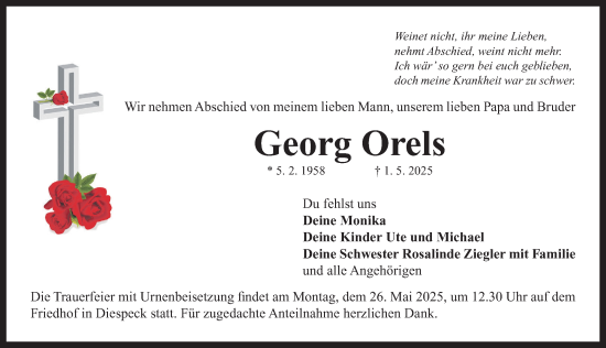 Traueranzeige von Georg Orels von Neustadt/ Scheinfeld/ Uffenheim
