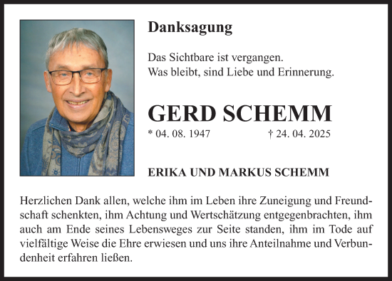 Traueranzeige von Gerd Schemm von Neustadt/ Scheinfeld/ Uffenheim