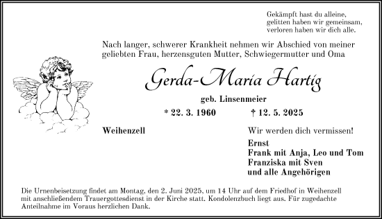 Traueranzeige von Gerda-Maria Hartig von Ansbach
