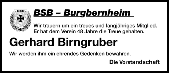 Traueranzeige von Gerhard Birngruber von Neustadt/ Scheinfeld/ Uffenheim
