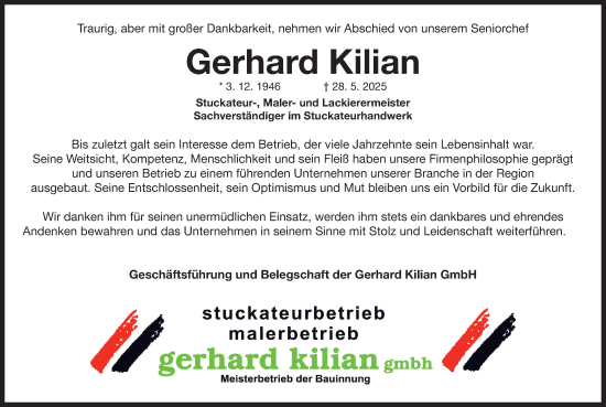 Traueranzeige von Gerhard Kilian von Neustadt/ Scheinfeld/ Uffenheim