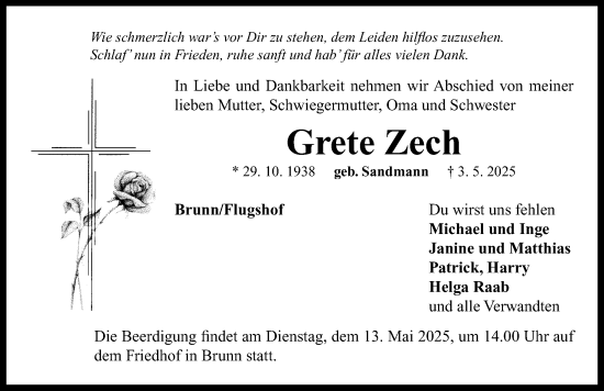 Traueranzeige von Grete Zech von Neustadt/ Scheinfeld/ Uffenheim