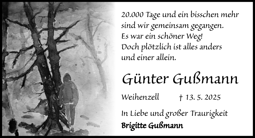  Traueranzeige für Günter Gußmann vom 31.05.2025 aus Ansbach