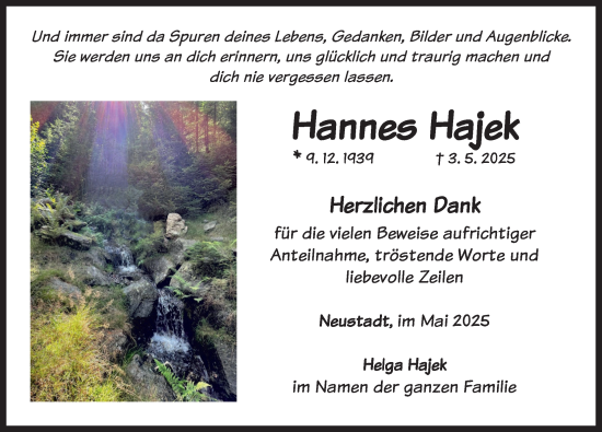 Traueranzeige von Hannes Hajek von Neustadt/ Scheinfeld/ Uffenheim