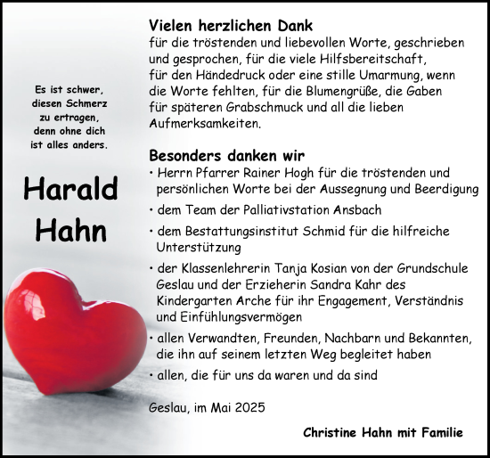 Traueranzeige von Harald Hahn von GE