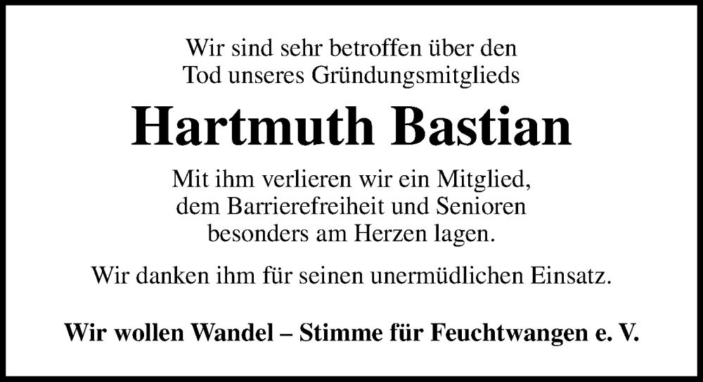  Traueranzeige für Hartmuth Bastian vom 17.05.2025 aus Dinkelsbühl/ Feuchtwangen