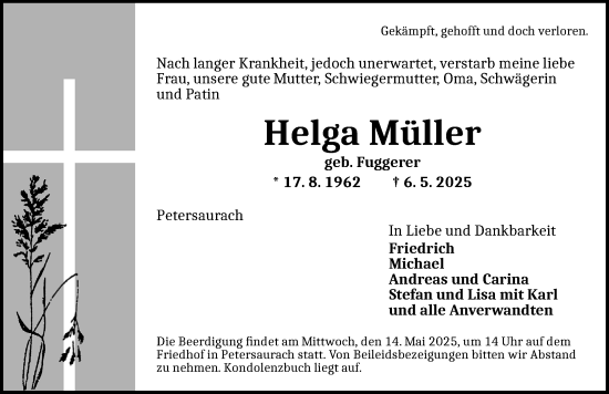 Traueranzeige von Helga Müller von Ansbach