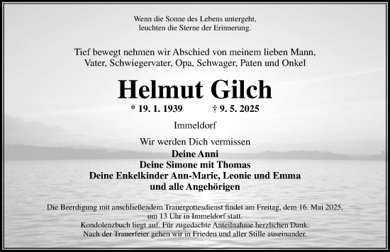 Traueranzeige von Helmut Gilch von Ansbach