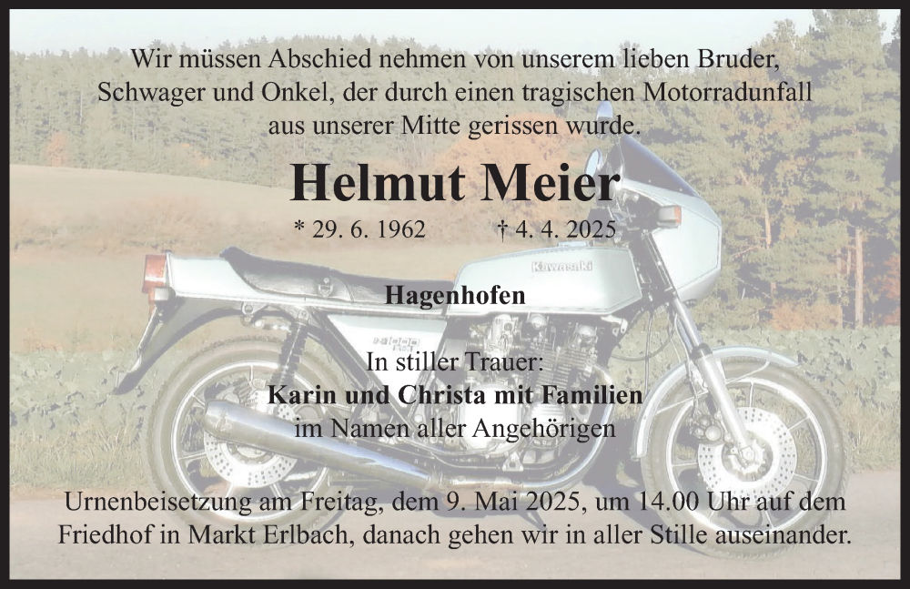  Traueranzeige für Helmut Meier vom 03.05.2025 aus Neustadt/ Scheinfeld/ Uffenheim