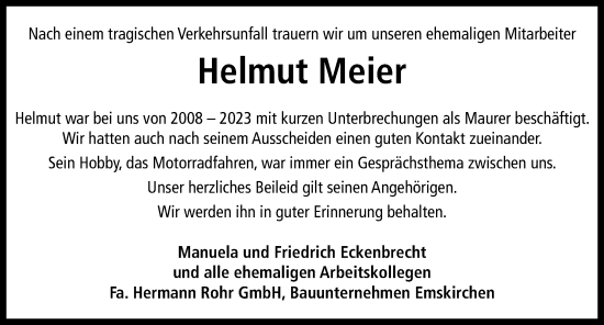 Traueranzeige von Helmut Meier von Neustadt/ Scheinfeld/ Uffenheim
