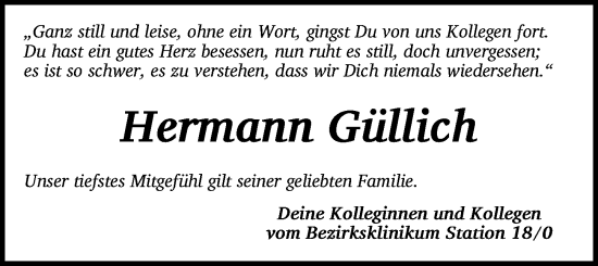 Traueranzeige von Hermann Güllich von Ansbach