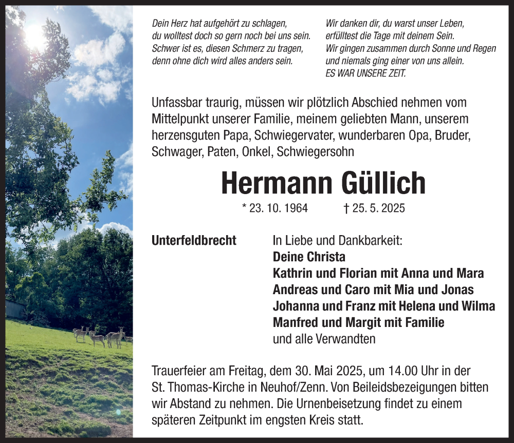  Traueranzeige für Hermann Güllich vom 28.05.2025 aus GE