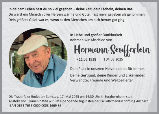 Traueranzeige von Hermann Seufferlein von Neustadt/ Scheinfeld/ Uffenheim
