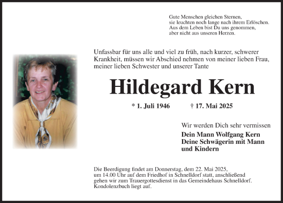 Traueranzeige von Hildegard Kern von GE