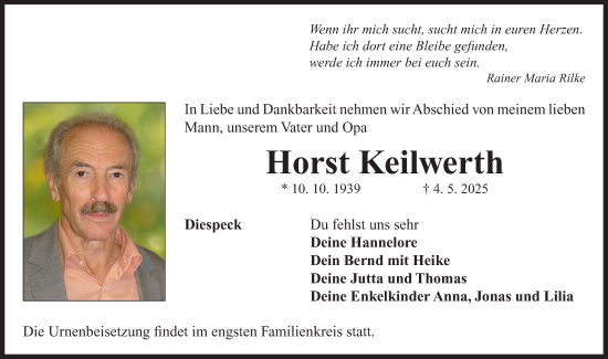 Traueranzeige von Horst Keilwerth von Neustadt/ Scheinfeld/ Uffenheim
